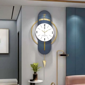 Ceas decorativ de perete Re-Bloom, metal/MDF, albastru inchis/alb/auriu, 40 x 80 cm - Img 2