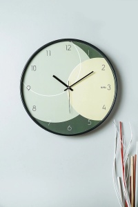 Ceas decorativ de perete Re-Bloom, sticla/plastic, bej/verde/negru, 42 x 42 cm