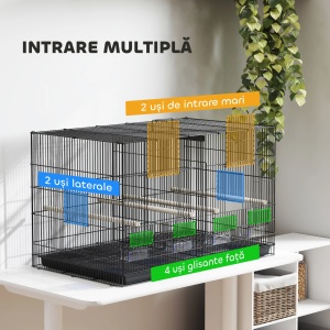 Colivie pentru pasari cu separator si raft inferior Re-Bloom, otel/PP, 94x57x57 cm, sertar detasabil, 3 usi, negru - Verificat A · Re-Bloom - Img 4