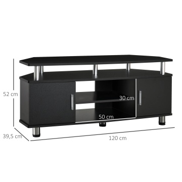 Comoda TV 120x39.5x52 cm, PAL 16mm, 2 compartimente cu usi, raft central, picioare inox, manere aliaj aluminiu, negru - Verificat A · Re-Bloom - Img 3