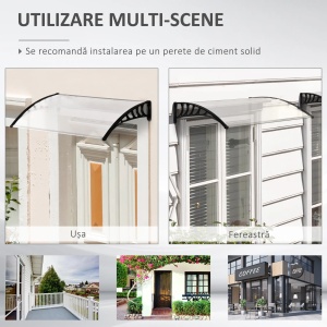 Copertina de exterior curbata, policarbonat 5mm/aluminiu/PP, 90x150x25 cm, suport perete 90x25 cm, transparent/negru - Verificat A · Re-Bloom - Img 3