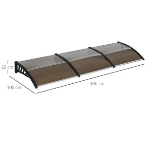 Copertina de exterior pentru usa/fereastra, policarbonat 5mm/aluminiu/PP, 303x96x27 cm, suport perete 96x27 cm, set suruburi inclus, negru - Verificat A · Re-Bloom - Img 5