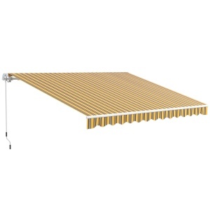 Copertina de soare retractabila Re-Bloom, aluminiu/metal/poliester, 350x250 cm, brate, deschidere manuala cu manivela 148 cm, galben/gri - Verificat A · Re-Bloom