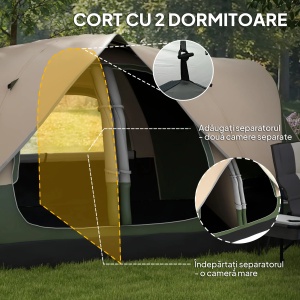 Cort de camping Re-Bloom, poliester/fibra sticla, 450x215x180 cm, 6 persoane, 2 camere separate, rezistenta vant nivel 3-5, 16 tarusi+6 corzi+geanta incluse, verde inchis - Verificat A · Re-Bloom - Img 6