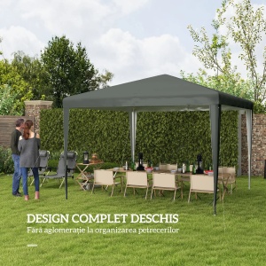 Cort de gradina portabil Re-Bloom, otel/PE, 293x293 cm, inaltime acoperis 252 cm, anti UV, 4 franghii + 8 tarusi inclusi, gri - Verificat A · Re-Bloom - Img 6