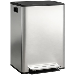 Cos de gunoi cu pedala si 2 compartimente Re-Bloom, otel inoxidabil/ABS/polipropilena, argintiu/negru, 47,5 x 37,5 x 67 cm, Resigilat, Grad A