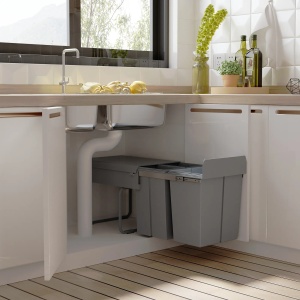 Cos de gunoi ecologic Re-Bloom, 3 compartimente, ABS/plastic/otel, gri, 48 x 34,2 x 41,8 cm, Resigilat, Grad A - Img 4