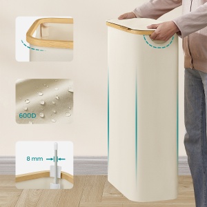 Cos pentru rufe Songmics, bambus/textil, bej/natur, 42 x 22,5 x 70,5 cm, Resigilat, Grad A - Img 3