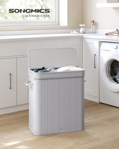 Cos pentru rufe Songmics, bambus/textil/metal, gri, 54,5 x 34,5 x 61 cm, Resigilat, Grad A - Img 5