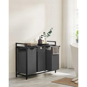 Cos pentru rufe Songmics, cu 3 compartimente, MDF/otel/textil, gri/negru, 92,5 x 33 x 72 cm, Resigilat, Grad A - Img 5