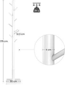 Cuier Vasagle, lemn masiv, alb, 30 x 175 cm, Resigilat, Grad A - Img 3