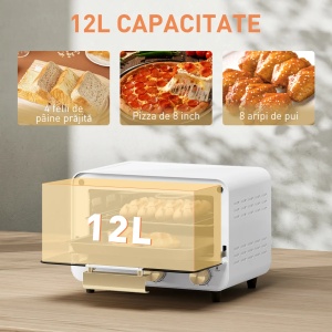 Cuptor electric Re-Bloom, cu temporizator si temepratura reglabila, otel inoxidabil/sticla calita/plastic, alb/auriu, 31,5 x 27,7 x 22,7 cm, 12L, Resigilat, Grad A - Img 2