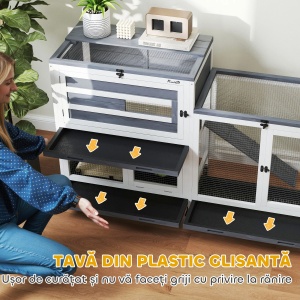 Cusca pe 2 niveluri pentru iepuri Re-Bloom, cu roti, lemn masiv/otel, alb/gri, 147 x 45 x 89,5 cm, Resigilat, Grad A - Img 6