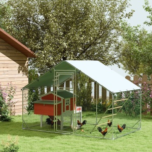 Cusca pentru gaini Re-Bloom, otel galvanizat/plasa otel/Oxford 420D, 300x200x195 cm, copertina 348x200 cm, 2 usi, stinghie 140x95 cm, argintiu - Verificat A · Re-Bloom - Img 2