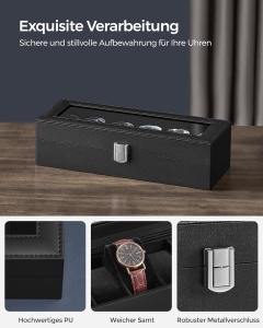 Cutie pentru ceasuri Songmics, MDF/piele PU/sticla, negru, 30 x 11,2 x 8 cm, Resigilat, Grad A - Img 5