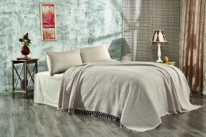 Cuvertura de pat, bumbac 100%, 220x240 cm, bej - Verificat A · Re-Bloom