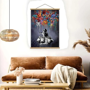 Decor de perete Re-Bloom, lemn/textil, multicolor, 50 x 70 cm - Img 2