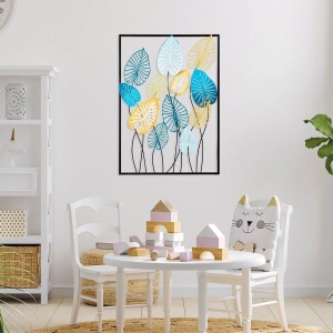 Decor de perete Re-Bloom, metal, albastru/auriu/negru, 50 x 70 cm - Img 5