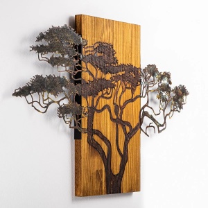 Decor de perete Re-Bloom, model copac, lemn/metal, maro/negru, 90 x 58 x 3 cm - Img 1