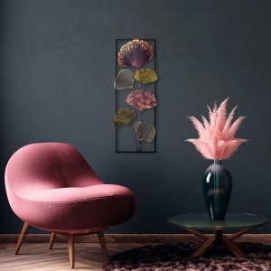 Decor de perete Re-Bloom, model floral, metal, multicolor, 32 x 90 cm - Img 2