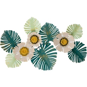 Decor de perete Re-Bloom, model floral, metal, multicolor, 80 x 8 x 55 cm