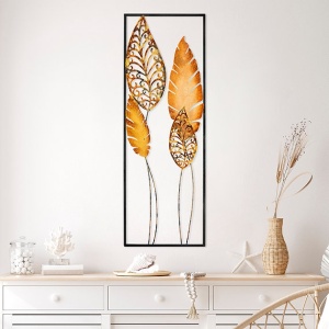 Decor de perete Re-Bloom, model frunze, metal, multicolor, 32 x 90 cm