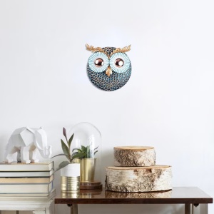 Decor de perete Re-Bloom, model Owl 3, metal, albastru/auriu, 19 x 19 cm - Img 2