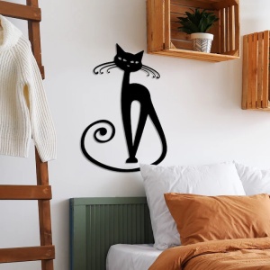 Decor de perete Re-Bloom, model pisica, metal, negru, 37 x 60 cm - Img 5