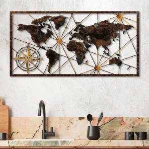 Decor de perete Re-Bloom, model World Map, metal, maro, 120 x 60 cm - Img 5
