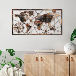 Decor de perete Re-Bloom, model World Map, metal, multicolor, 120 x 60 cm - Img 5
