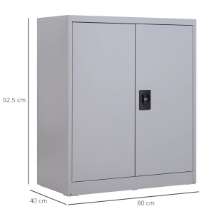 Dulap birou cu cheie 80x40x92.5 cm, raft reglabil, otel laminat la rece, montabil pe perete, gri - Verificat A · Re-Bloom - Img 3