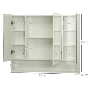 Dulap cu oglinda pentru baie Re-Bloom, MDF/sticla, alb, 90 x 15 x 75 cm, Resigilat, Grad A - Img 4