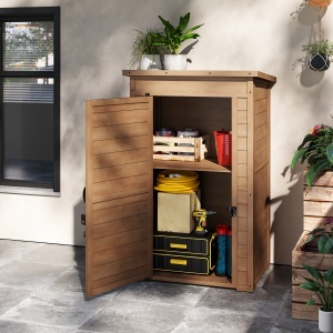 Dulap de depozitare pentru gradina Re-Bloom, lemn masiv, maro, 75 x 56 x 117 cm, Resigilat, Grad A - Img 4