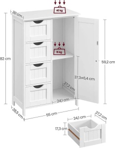 Dulap pentru baie Vasagle, MDF, alb, 55 x 28,5 x 82 cm, Resigilat, Grad A - Img 3