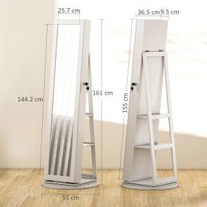 Dulap pentru bijuterii 3 in 1 rotativ 360° Re-Bloom, MDF/sticla, 55x55x161 cm, oglinda 25.7x144.2 cm, usa cu cheie, 15 kg, alb/negru - Verificat A · Re-Bloom - Img 2