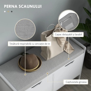 Dulap pentru pantofi cu 2 compartimente si perna Re-Bloom, otel/PAL/textil efect in/spuma, 84x35x50 cm, perna 80x35x47 cm, 160 kg, alb - Verificat A · Re-Bloom - Img 5