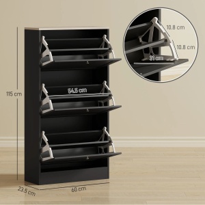 Dulap pentru pantofi Re-Bloom, PAL melaminat, 60x23.5x115 cm, 3 sertare, rafturi reglabile 2 niveluri, 12-18 perechi, 40 kg, negru - Verificat A · Re-Bloom - Img 2