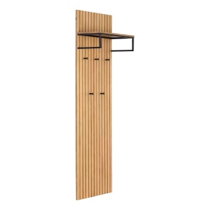 Eldredge cuier panou 51x170x28 cm, lemn masiv pin lacuit, bara si carlige metal negru, raft palarii, pin/negru - Verificat A · Re-Bloom