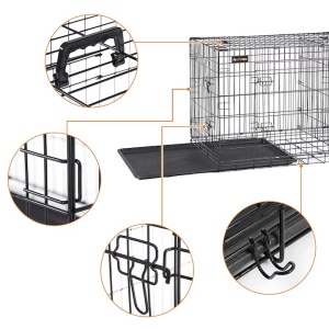 FEANDREA Cusca pentru animale, 2 usi, pliabila din metal, tava detasabila, XL, 107x70x78cm, negru, Resigilat, Grad A - Img 2