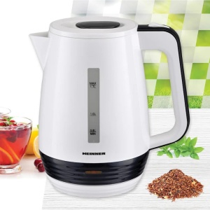 Fierbator Heinner HEK-17WH, 1.7 L, element incalzire inox, oprire automata, plastic, Negru/Alb, Resigilat, Grad A