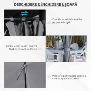 Foisor 3x4 m Re-Bloom, otel vopsit cu pulbere/poliester PA, 4x3x2.72 m, 6 perdele detasabile, stresina 1.92 m, gri/negru - Verificat A · Re-Bloom - Img 5