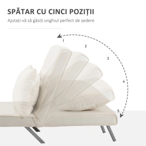 Fotoliu extensibil 2 in 1 Re-Bloom, cu spatar reglabil, otel/textil, bej/gri, 65 x 69 x 80 cm, Resigilat, Grad A - Img 2