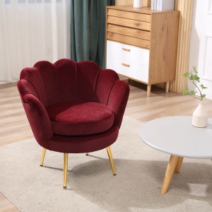 Fotoliu vintage Re-Bloom, catifea/lemn/metal, rosu inchis/auriu, 76 x 67 x 74 cm, Resigilat, Grad A - Img 4