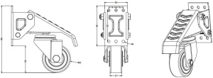 GBL set 4 roti banc de lucru, otel/poliuretan, pivotante 360°, cu frane pedala, ridicare ~19mm, capacitate 225kg, accesorii montaj incluse, negru - Verificat A · Re-Bloom - Img 5