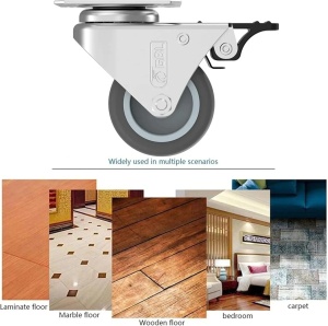 GBL set 4 roti duble pivotante 360°, TPR cauciuc termoplastic, Ø50mm, inaltime 70mm, 400kg, sistem franare, placa montare 70x50mm, gri - Verificat A · Re-Bloom - Img 5