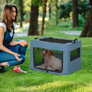 Geanta transport pliabila animale, cu manere si perna, Oxford/otel, 69x51x51cm, Albastru/Negru - Verificat A · Re-Bloom - Img 4