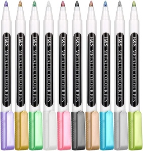 H&S set 10 markere metalice cu vopsea, varf pasla calitate superioara, uscare rapida, pentru pictura/desen/colorat/multiple suprafete - Verificat A · Re-Bloom