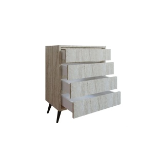 Hanah Home comoda dormitor 70x40x86 cm, 4 sertare, PAL 18mm, rafturi multiple, fixabil perete, travertin - Verificat A · Re-Bloom