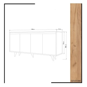 Hanah Home comoda, PAL melaminat 18mm, 140x40x86 cm, picioare 12cm, stejar/alb - Verificat A · Re-Bloom - Img 4