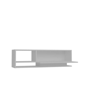 Hanah Home comoda TV living 120x35x31.8 cm, PAL 18mm, rafturi multiple, fixabil perete, alb - Verificat A · Re-Bloom - Img 5